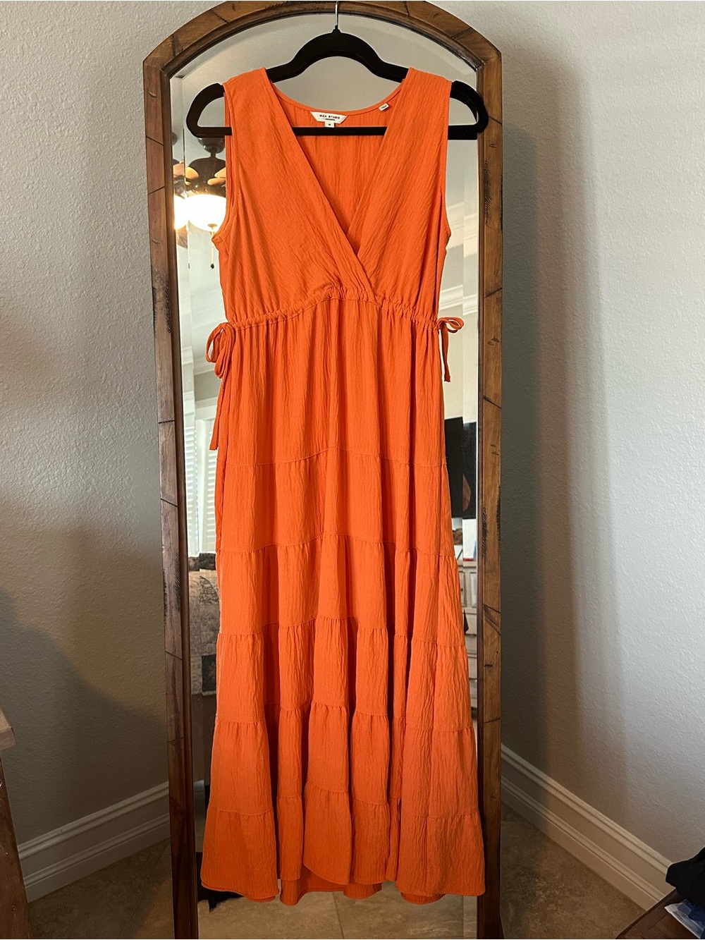 Max Studio Orange Tiered Sleeveless Maxi Dress